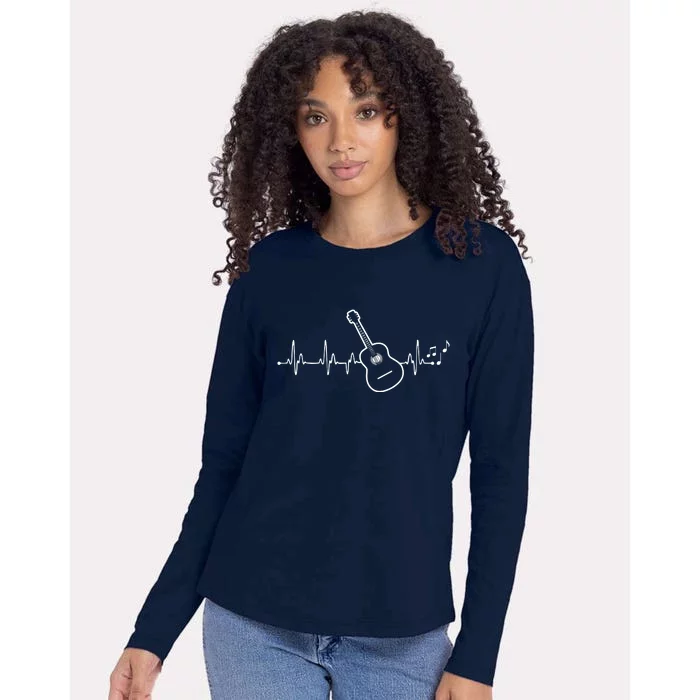 Acoustic Guitar Heartbeat Clothing Heartbeat Guitar Player Womens Cotton Relaxed Long Sleeve T-Shirt