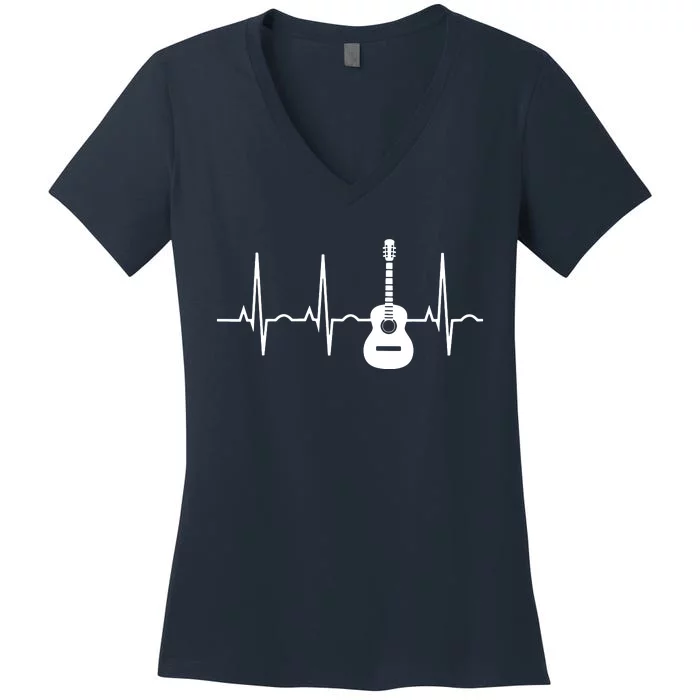 Acoustic Guitar Heartbeat Shirts Guitar Musician Women's V-Neck T-Shirt