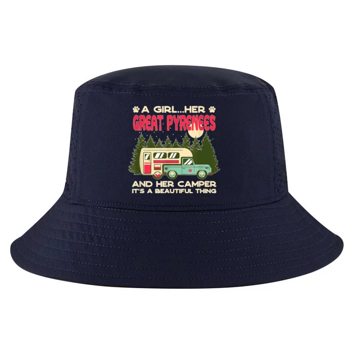 A Girl Her Great Pyrenees And Her Camper Pyrenean Dog Cool Comfort Performance Bucket Hat