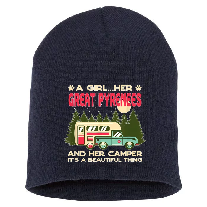 A Girl Her Great Pyrenees And Her Camper Pyrenean Dog Short Acrylic Beanie