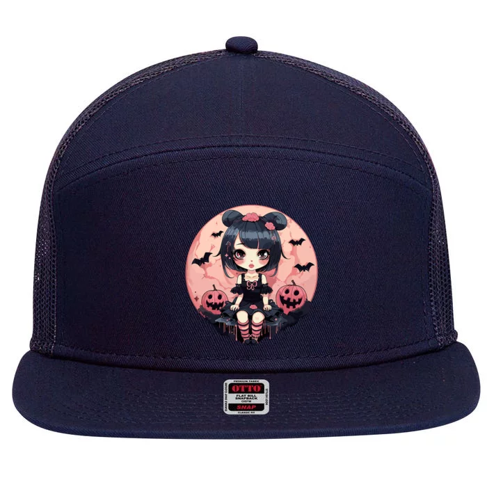 Anime Girls Halloween Otaku Manga Graphic 7 Panel Mesh Trucker Snapback Hat