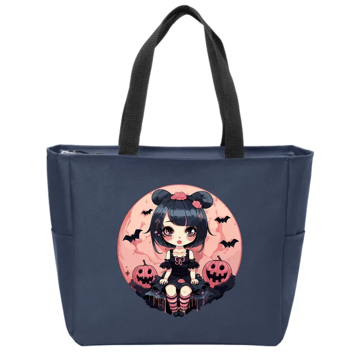 Anime Girls Halloween Otaku Manga Graphic Zip Tote Bag