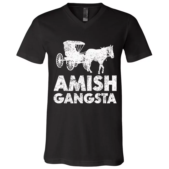 Amish Gangsta Horse And Buggy Funny Amish Gift V-Neck T-Shirt