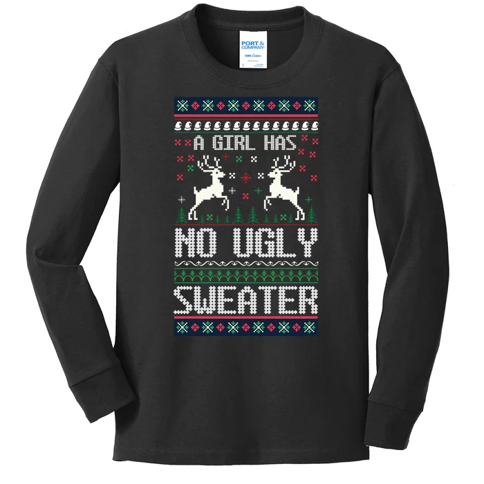 A Girl Has No Ugly Sweater Kids Long Sleeve Shirt