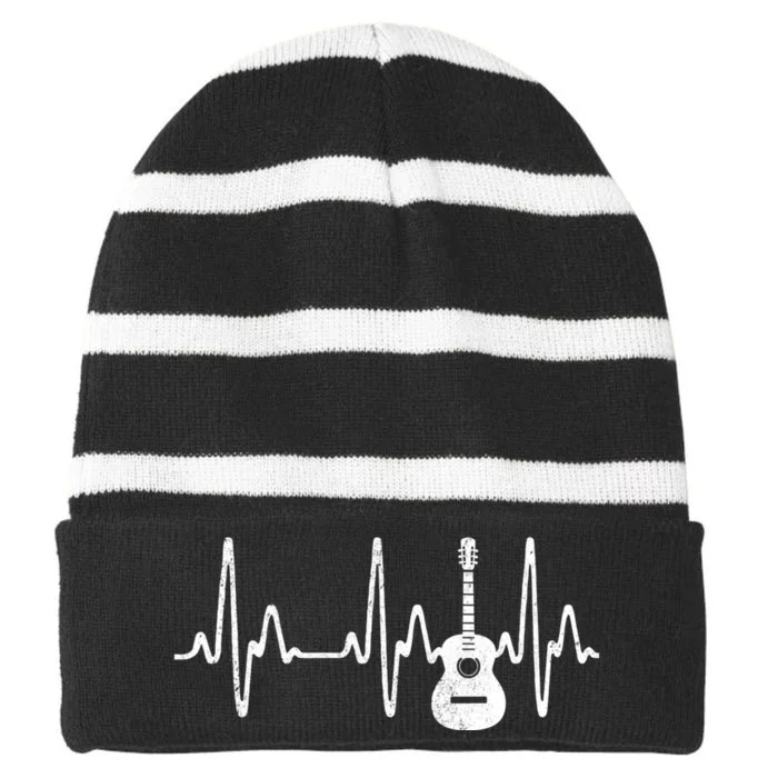 Acoustic Guitar Heartbeat Guitar Musician Striped Beanie with Solid Band