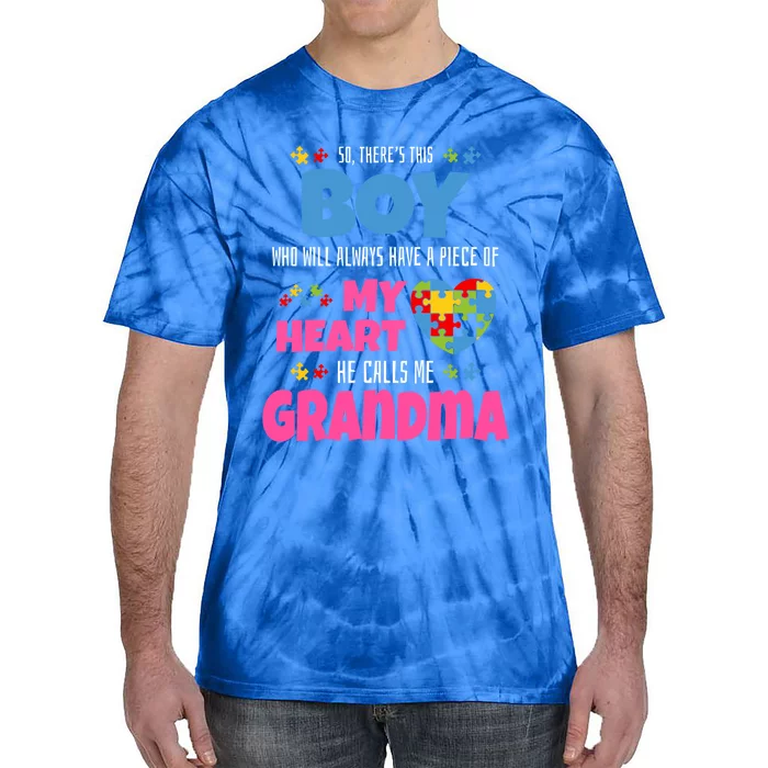 Autism Grandma He Has My Heart Autistic Grandson Gift Tie-Dye T-Shirt