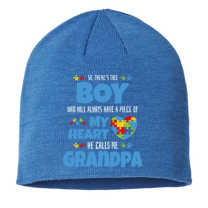 Autism Grandpa He Has My Heart Autistic Grandson Cute Gift 8 1/2in Sustainable Knit Beanie