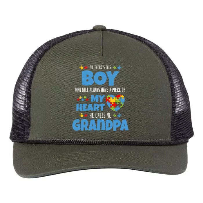 Autism Grandpa He Has My Heart Autistic Grandson Cute Gift Retro Rope Trucker Hat Cap