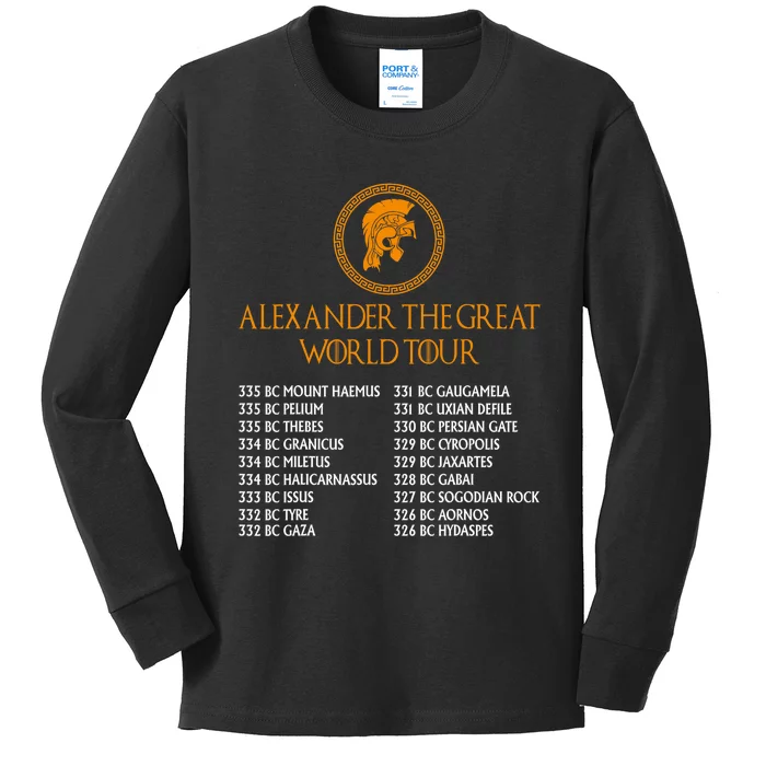 Ancient Greek History Alexander The Great W.O.R.L.D T.O.U.R Kids Long Sleeve Shirt