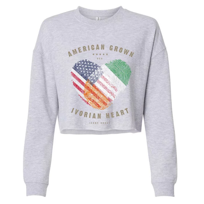 American Grown Ivorian Heart Love Ivory Coast Flag Funny Gift Cropped Pullover Crew