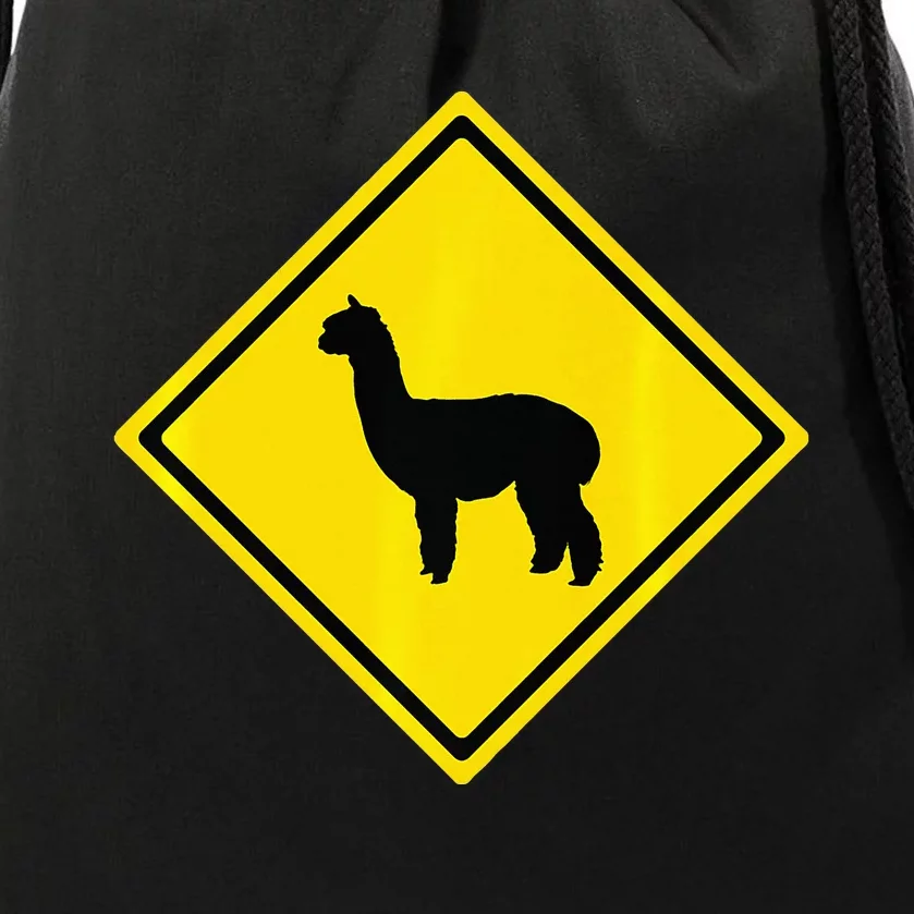 Alpaca Gift Idea Warning Alpaca Crossing Premium Drawstring Bag