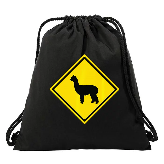 Alpaca Gift Idea Warning Alpaca Crossing Premium Drawstring Bag