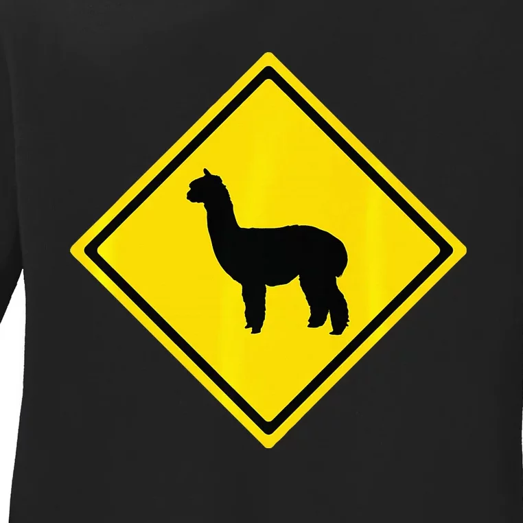 Alpaca Gift Idea Warning Alpaca Crossing Premium Ladies Long Sleeve Shirt