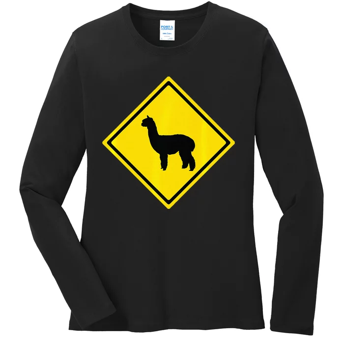 Alpaca Gift Idea Warning Alpaca Crossing Premium Ladies Long Sleeve Shirt