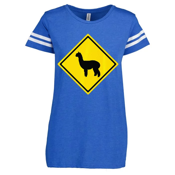 Alpaca Gift Idea Warning Alpaca Crossing Premium Enza Ladies Jersey Football T-Shirt