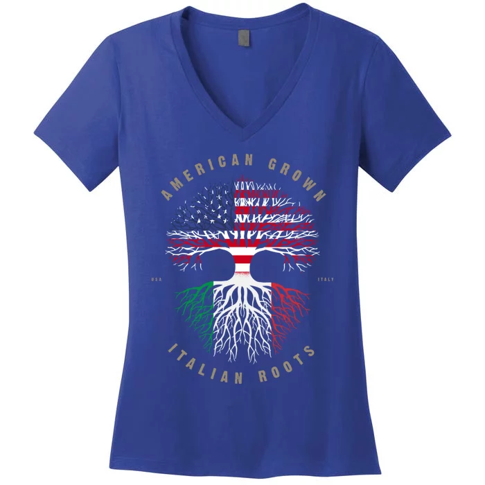 American Grown Italian Roots Italy Flag Gift Women's V-Neck T-Shirt