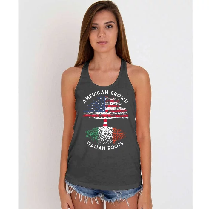 American Grown Italian Roots Family Tree Italy Flag Italian Women's Knotted Racerback Tank