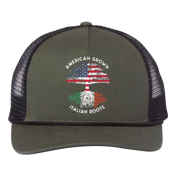 American Grown Italian Roots Family Tree Italy Flag Italian Retro Rope Trucker Hat Cap