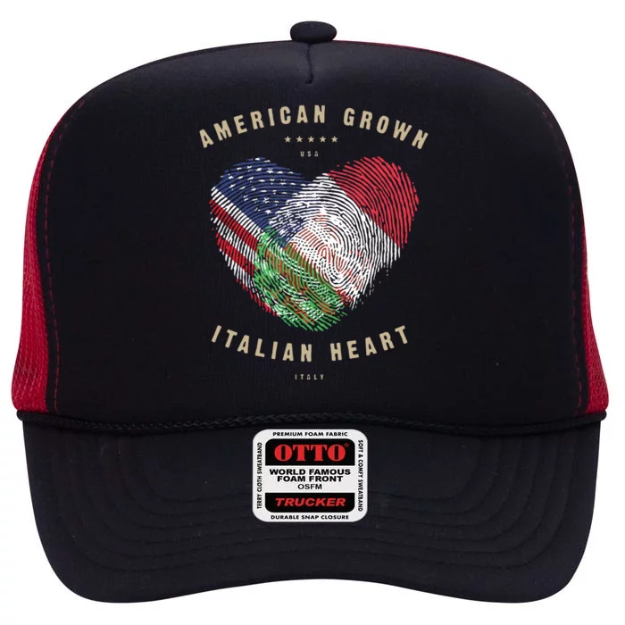 American Grown Italian Heart Love Italy Flag High Crown Mesh Trucker Hat