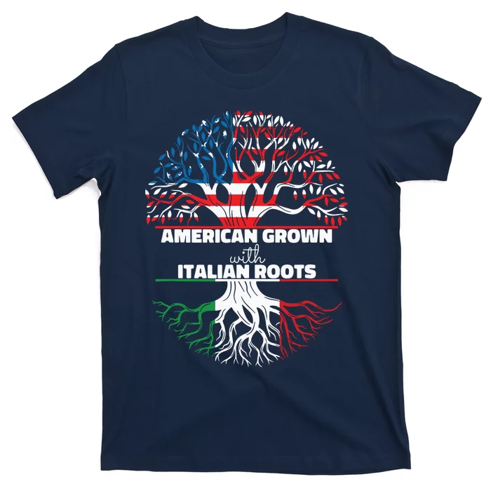 American Grown Italian Roots Half America Italy Usa Us Flag T-Shirt