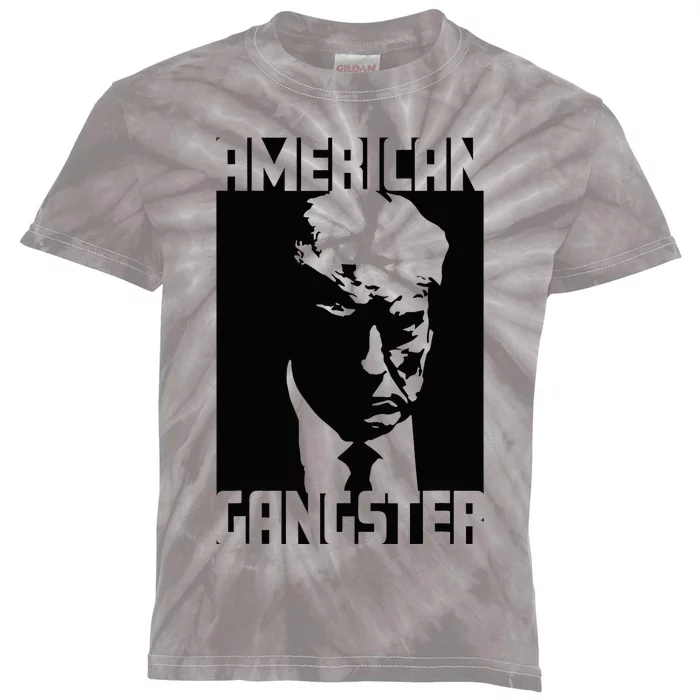 American Gangster Iconic Trump Mugshot Artwork Kids Tie-Dye T-Shirt