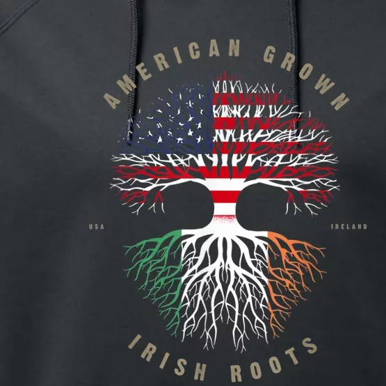 American Grown Irish Roots Ireland Flag Performance Fleece Hoodie