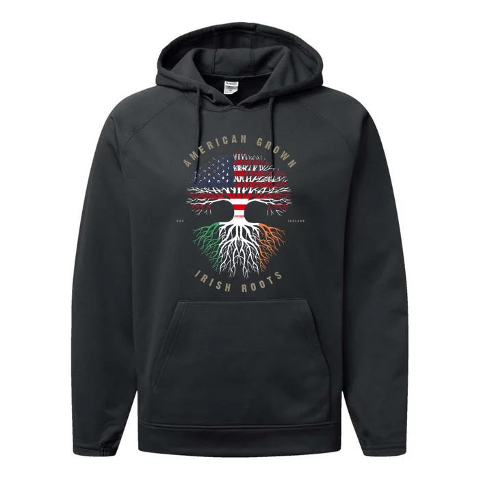 American Grown Irish Roots Ireland Flag Performance Fleece Hoodie