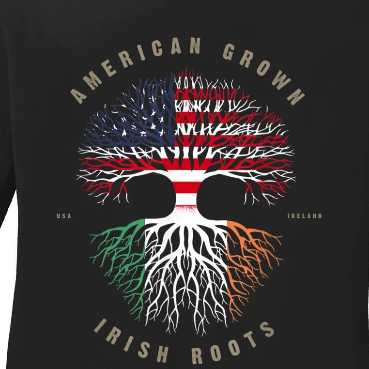 American Grown Irish Roots Ireland Flag Ladies Long Sleeve Shirt