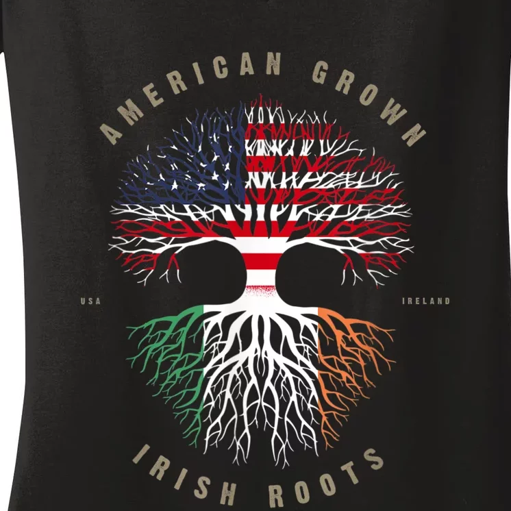 American Grown Irish Roots Ireland Flag Women's V-Neck T-Shirt