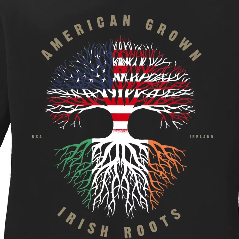 American Grown Irish Roots Ireland Flag TShirt TShirt Ladies Long Sleeve Shirt