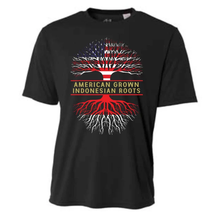 American Grown Indonesian Roots America Indonesia Tree Flag Cooling Performance Crew T-Shirt