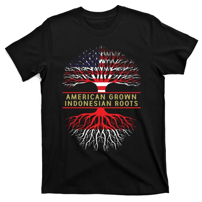 American Grown Indonesian Roots America Indonesia Tree Flag T-Shirt