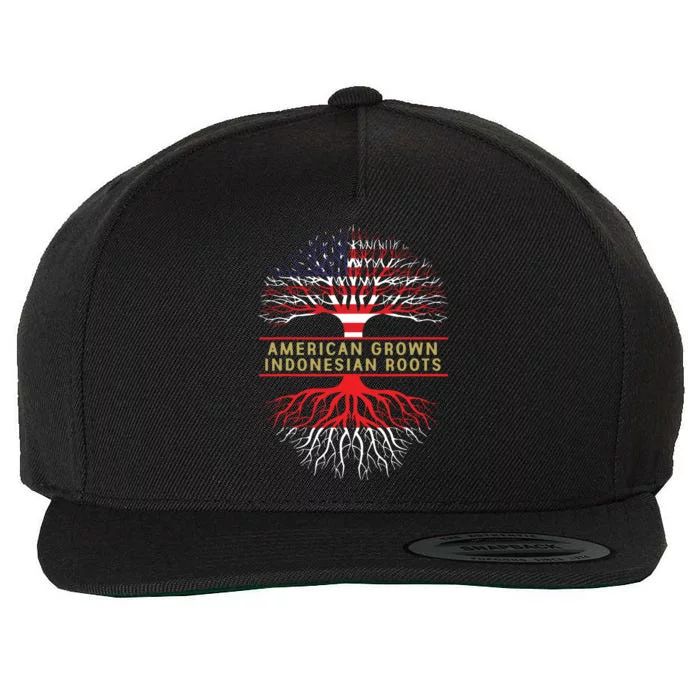 American Grown Indonesian Roots America Indonesia Tree Flag Wool Snapback Cap