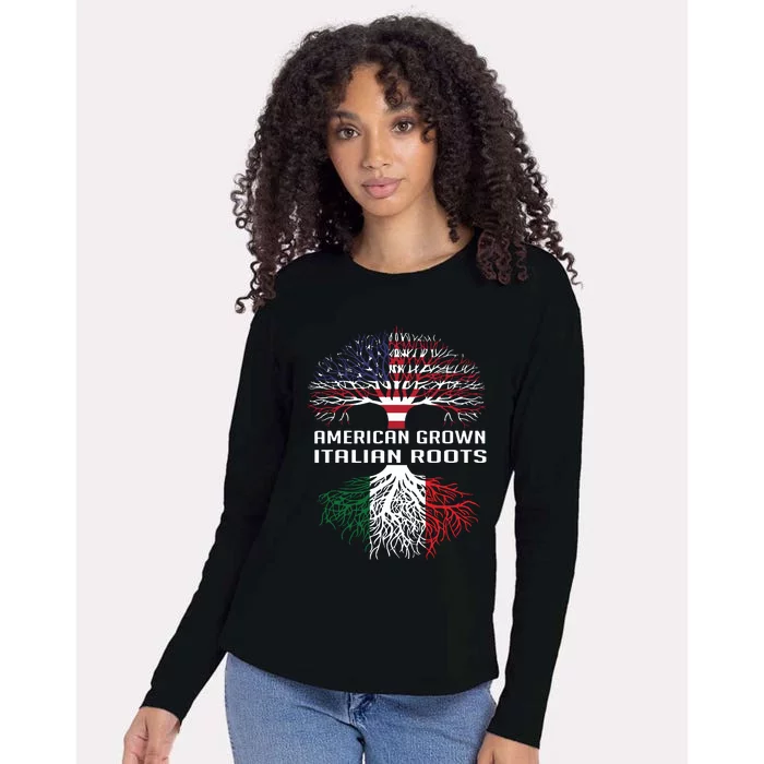 American Grown Italian Roots Italy Flag Proud Womens Cotton Relaxed Long Sleeve T-Shirt