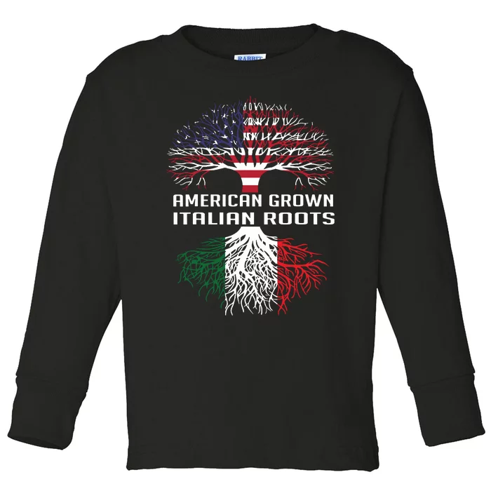 American Grown Italian Roots Italy Flag Proud Toddler Long Sleeve Shirt