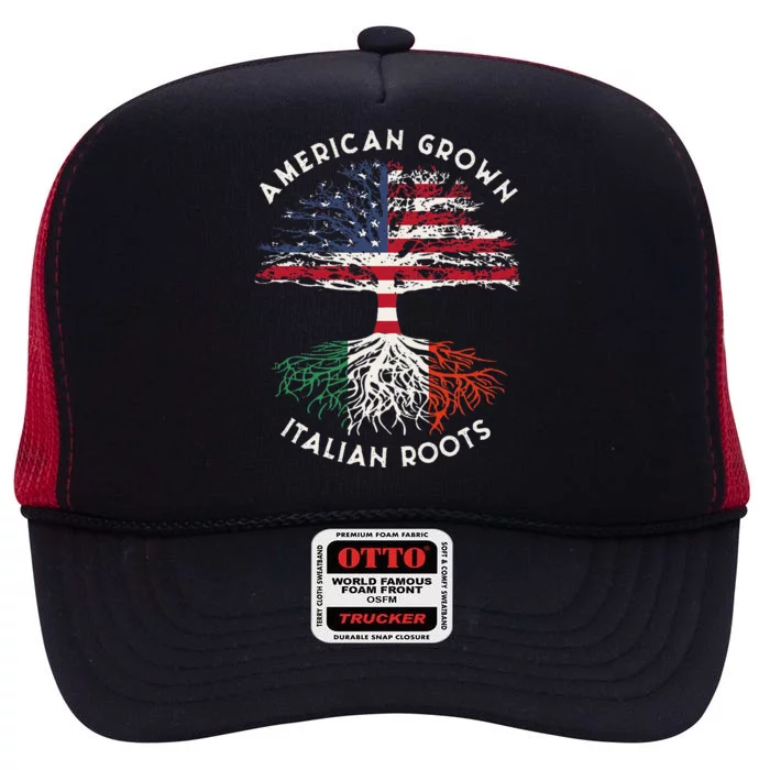 American Grown Italian Roots Family Tree Italy Flag Italian High Crown Mesh Trucker Hat