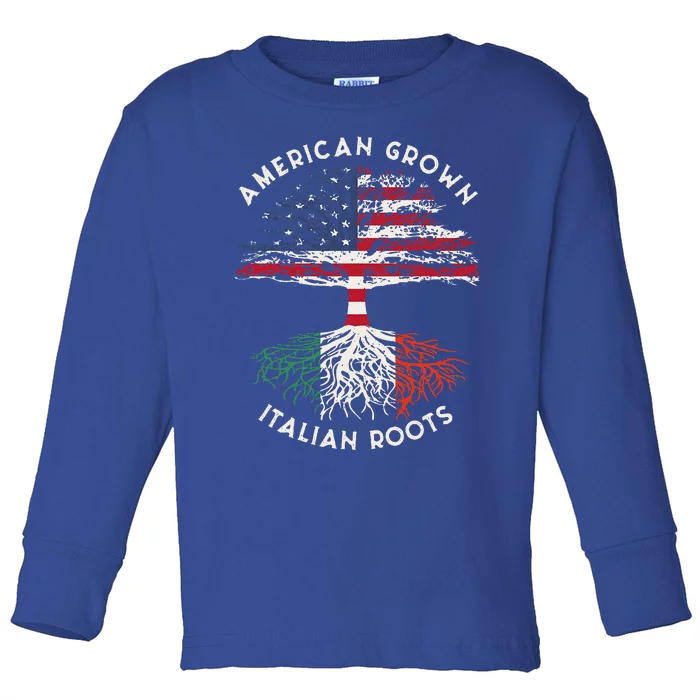 American Grown Italian Roots Family Tree Italy Flag Italian Toddler Long Sleeve Shirt