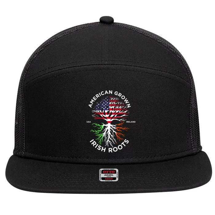 American Grown Irish Roots Ireland Flag St Patrick Day 7 Panel Mesh Trucker Snapback Hat