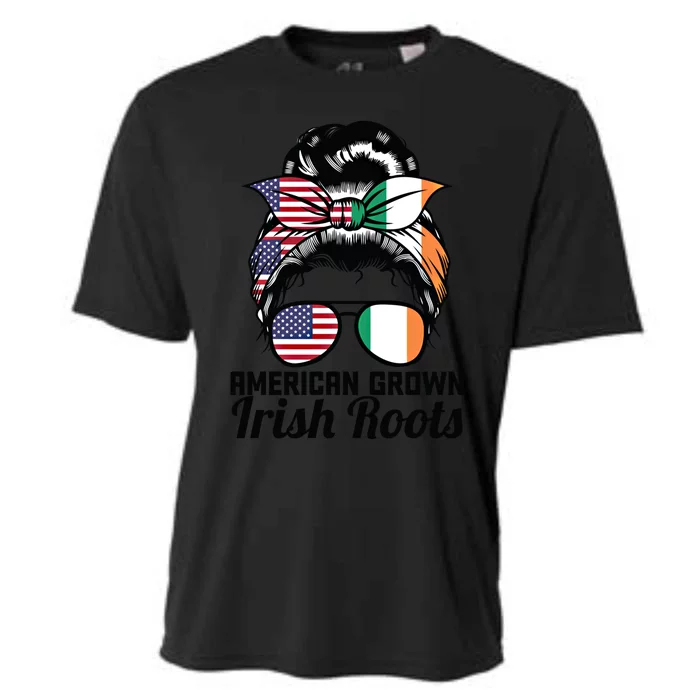 American Grown Irish Roots Messy Bun Ireland Gift Cooling Performance Crew T-Shirt