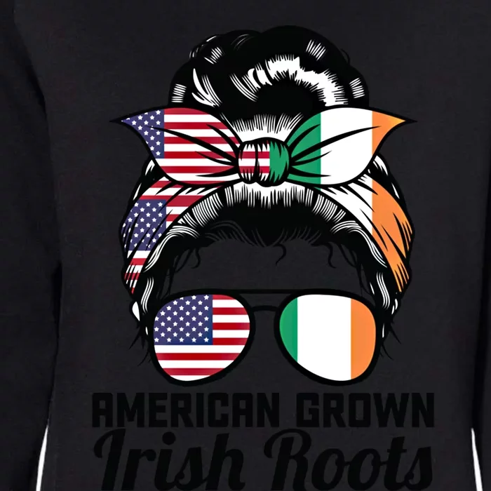 American Grown Irish Roots Messy Bun Ireland Gift Womens California Wash Sweatshirt