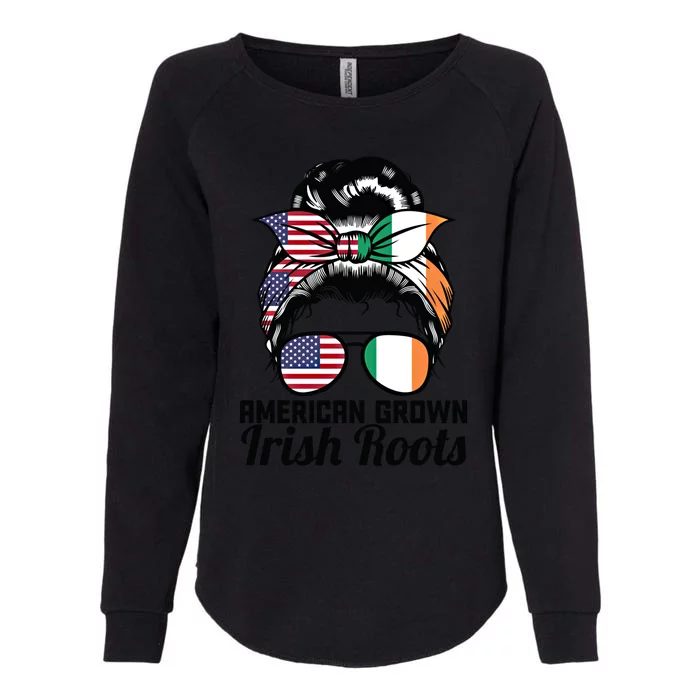 American Grown Irish Roots Messy Bun Ireland Gift Womens California Wash Sweatshirt