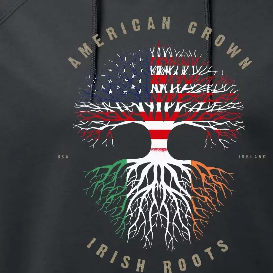 American Grown Irish Roots Ireland Flag Performance Fleece Hoodie