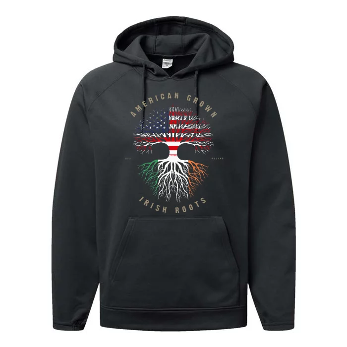 American Grown Irish Roots Ireland Flag Performance Fleece Hoodie