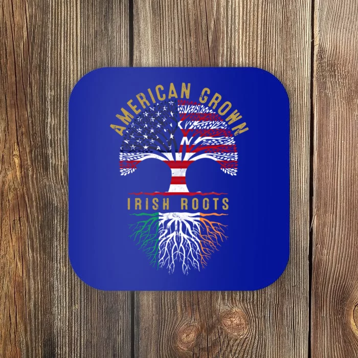 American Grown Irish Roots Tree Flag Family Heritage Gift Coaster