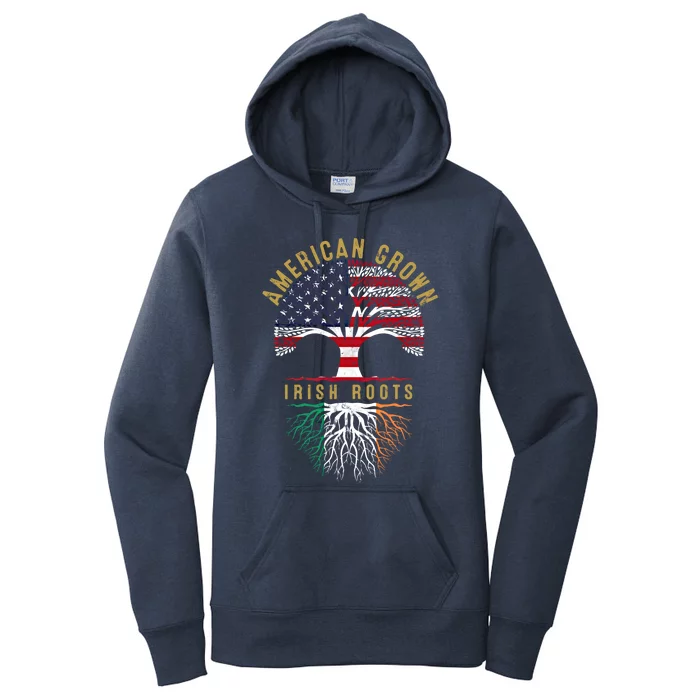 American Grown Irish Roots Tree Flag Family Heritage Gift Women's Pullover Hoodie