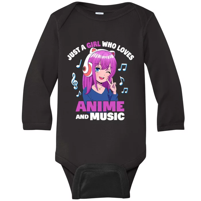 Anime Girl Just A Girl Who Loves Anime And Music Baby Long Sleeve Bodysuit