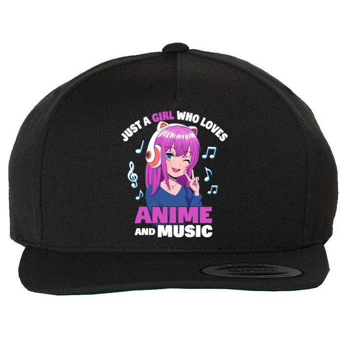 Anime Girl Just A Girl Who Loves Anime And Music Wool Snapback Cap