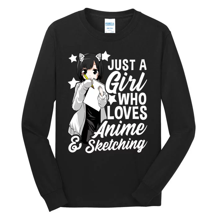 Anime Girl Just A Girl Who Loves Anime and Sketching Drawing Tall Long Sleeve T-Shirt