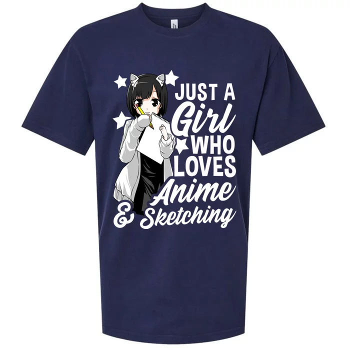 Anime Girl Just A Girl Who Loves Anime and Sketching Drawing Sueded Cloud Jersey T-Shirt