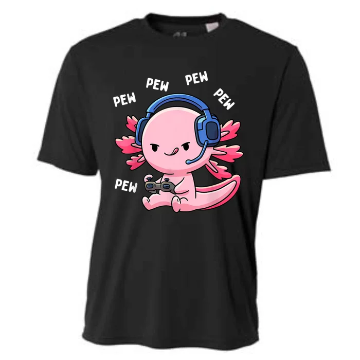 Axolotl Gaming Kids Boys Girls Anime Video Game Pew Gamer Cooling Performance Crew T-Shirt